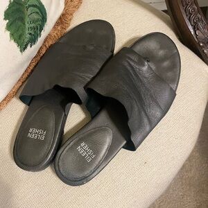 Eileen Fisher Grey Leather Slides